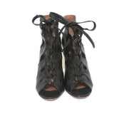 Alaia Lace-Up Booties Black Cutout Leather Size 36.5 Open Toe Ankle Boots - Celebrity Owned