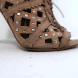 Alaia Studded Laser Cut Booties Blush Suede Size 35 Open Toe Ankle Boots - Celebrity Owned
