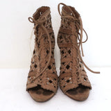 Alaia Studded Laser Cut Booties Blush Suede Size 35 Open Toe Ankle Boots - Celebrity Owned