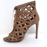 Alaia Studded Laser Cut Booties Blush Suede Size 35 Open Toe Ankle Boots - Celebrity Owned
