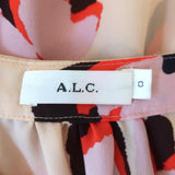 A.L.C. Blouse Jules Pink Floral Print Silk Size 0 Long Sleeve V-Neck Top - Celebrity Owned