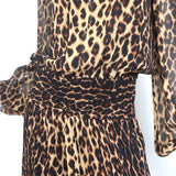 A.L.C. Dress Sidney Leopard Print Smocked Chiffon Size 10 Long Sleeve NEW - Celebrity Owned