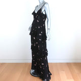 A.L.C. Maxi Dress Zaydena Black Floral Print Ruffled Silk Size 8 Spaghetti Strap - Celebrity Owned