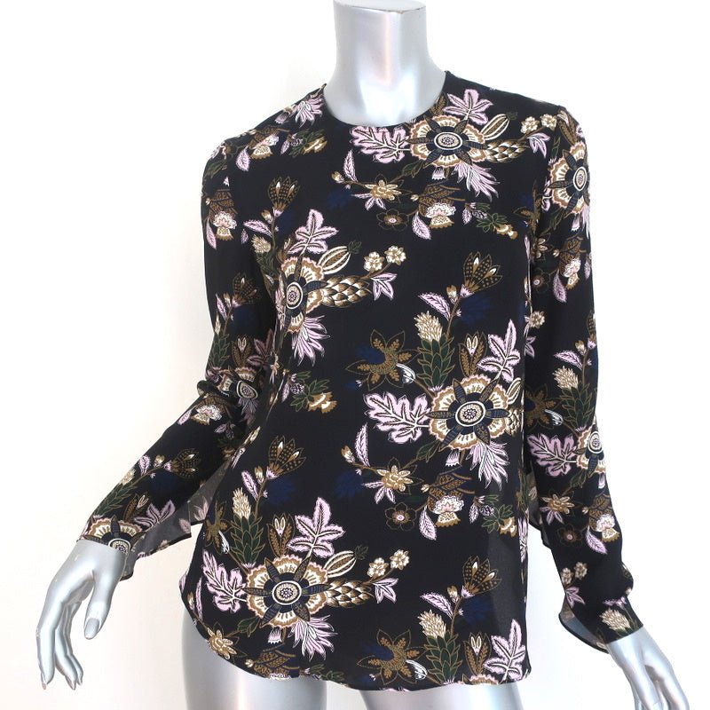A.L.C. Open Back Blouse Cooper Black Floral Print Silk Size 4 Long Sleeve Top - Celebrity Owned
