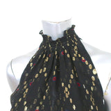 A.L.C. Smocked Neck Top Black Metallic Printed Silk Size 2 Sleeveless Blouse - Celebrity Owned