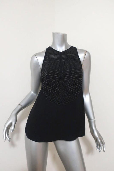 A.L.C. Top Brenner Navy Studded Crepe Size 4 Sleeveless Blouse - Celebrity Owned