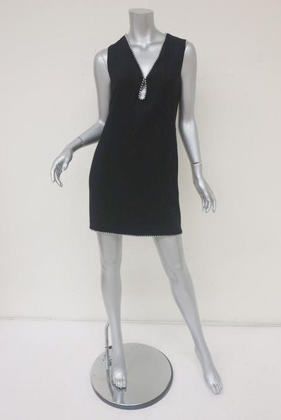 Alexander Wang Ball Chain Trim Keyhole Dress Black Crepe Size 2 Sleeveless Mini - Celebrity Owned