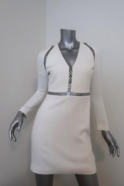 Alexander Wang Dress White Grommet-Trim Crepe Size 2 Long Sleeve Mini - Celebrity Owned