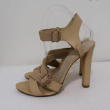 Alexander Wang Elastic Strap Sandals Nude Leather Size 38 Open Toe Heel - Celebrity Owned
