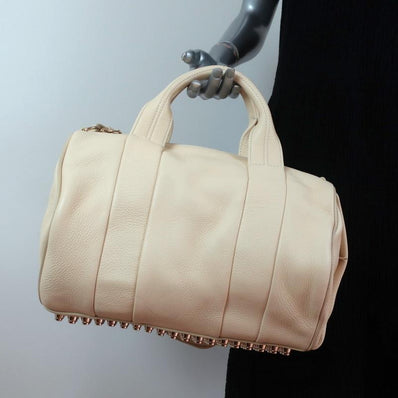 Alexander Wang Rocco Dumbo Studded Duffle Bag Meringue Leather Satchel NEW - Celebrity Owned