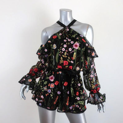 Alexis Romper Brenna Black Floral-Embroidered Mesh Size Extra Small NEW - Celebrity Owned