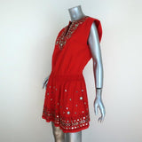 Alice + Olivia Mini Dress Pimmy Red Mirror-Embellished Beaded Cotton Size 6 - Celebrity Owned