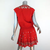 Alice + Olivia Mini Dress Pimmy Red Mirror-Embellished Beaded Cotton Size 6 - Celebrity Owned