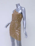 Alice + Olivia Sequin Dress Dusty Pink Beige Size 2 One Shoulder Mini NEW - Celebrity Owned