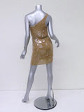 Alice + Olivia Sequin Dress Dusty Pink Beige Size 2 One Shoulder Mini NEW - Celebrity Owned