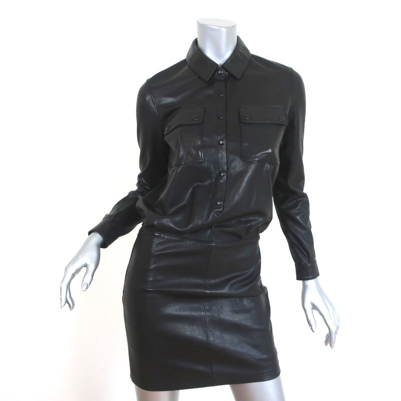 AllSaints Kadi Leather Dress Black Size US 2 Long Sleeve Mini NEW - Celebrity Owned