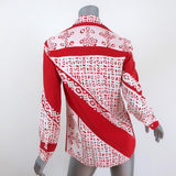 Altuzarra Blouse Chika Red/White Bandana Print Silk Size 34 Long Sleeve Shirt - Celebrity Owned