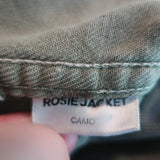 AMO Rosie Peplum Jacket Green Camo Print Denim Size Small - Celebrity Owned