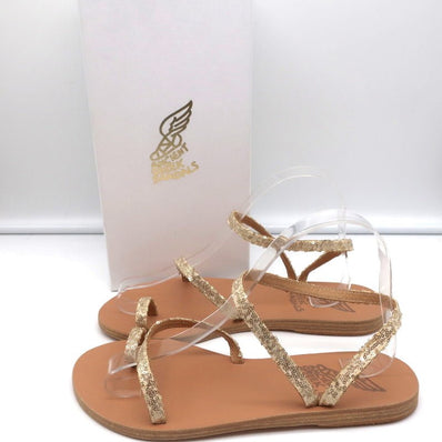 Ancient Greek Sandals Eleftheria Ankle Strap Sandals Gold Sequin Size 38 NEW - Celebrity Owned