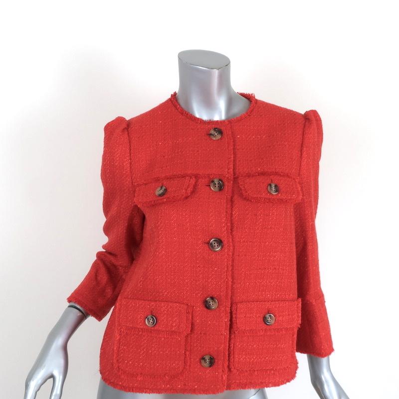 Ann Taylor Fringe Tweed Jacket Persimmon Size 2 Multi-Pocket Button Front - Celebrity Owned
