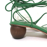 Ann Taylor Wood Heel Wrap Sandals Samantha Green Braided Leather Size 6.5 NEW - Celebrity Owned