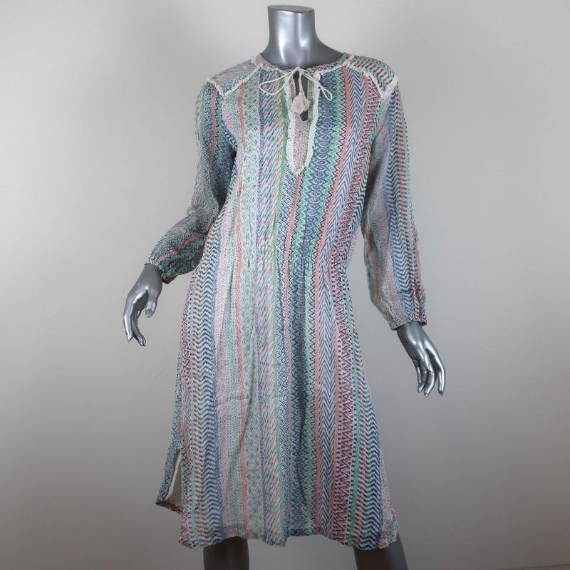 Antik Batik Dress White/Multi Printed Cotton Size Extra Small Long Sleeve - Celebrity Owned