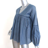 Apiece Apart Long Sleeve Top Chambray Cotton Size 6 V-Neck Blouse - Celebrity Owned