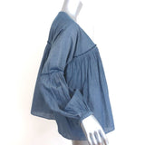 Apiece Apart Long Sleeve Top Chambray Cotton Size 6 V-Neck Blouse - Celebrity Owned