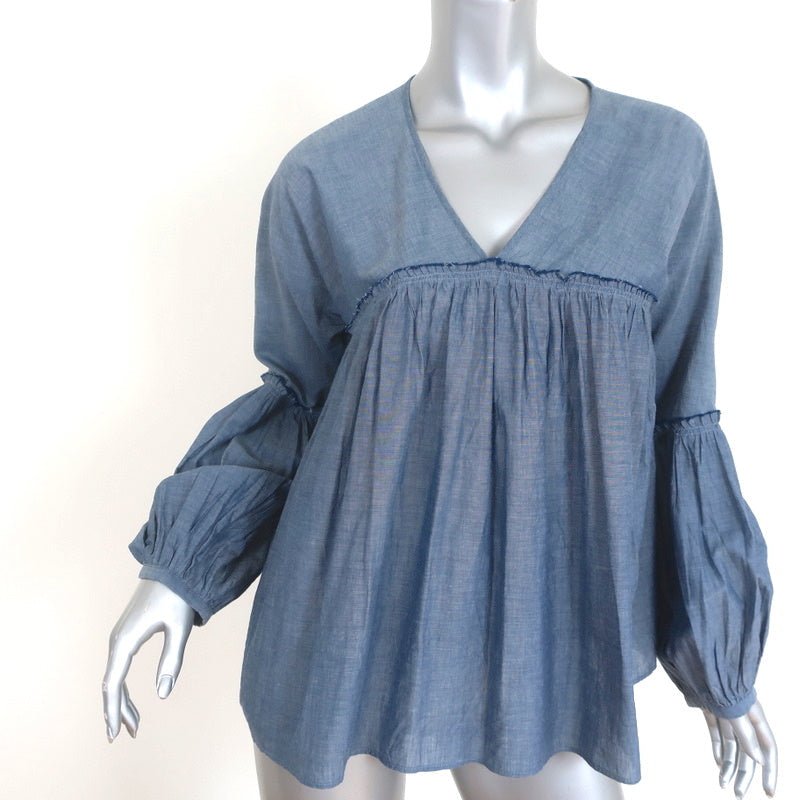 Apiece Apart Long Sleeve Top Chambray Cotton Size 6 V-Neck Blouse - Celebrity Owned