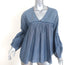 Apiece Apart Long Sleeve Top Chambray Cotton Size 6 V-Neck Blouse