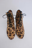 Aquazzura Ankle Boots Victoria Leopard Print Calf Hair Size 37 Lace-Up Booties - Celebrity Owned