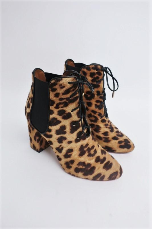 Aquazzura Ankle Boots Victoria Leopard Print Calf Hair Size 37 Lace-Up Booties - Celebrity Owned