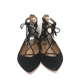 Aquazzura Belgravia Lace-Up Flats Black Cutout Suede Size 39 Pointed Toe - Celebrity Owned