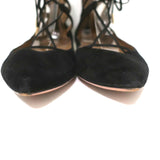 Aquazzura Belgravia Lace-Up Flats Black Cutout Suede Size 39 Pointed Toe - Celebrity Owned