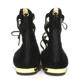 Aquazzura Belgravia Lace-Up Flats Black Cutout Suede Size 39 Pointed Toe - Celebrity Owned