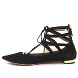 Aquazzura Belgravia Lace-Up Flats Black Cutout Suede Size 39 Pointed Toe - Celebrity Owned