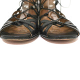 Aquazzura J’Adore Lace-Up Sandals Black Leather Size 39 Open Toe Flats - Celebrity Owned