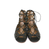 Aquazzura J’Adore Lace-Up Sandals Black Leather Size 39 Open Toe Flats - Celebrity Owned