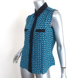 Aquilano Rimondi Collared Shirt Blue Printed Silk Size 40 Sleeveless Blouse - Celebrity Owned