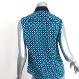 Aquilano Rimondi Collared Shirt Blue Printed Silk Size 40 Sleeveless Blouse - Celebrity Owned