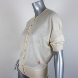 Balenciaga Short Sleeve Cardigan Ivory Anchor-Embroidered Wool Sweater Size 36 - Celebrity Owned