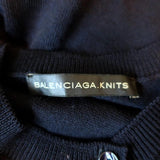 Balenciaga Short Sleeve Cardigan Navy Flower-Embroidered Wool Sweater Size 38 - Celebrity Owned