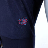 Balenciaga Short Sleeve Cardigan Navy Flower-Embroidered Wool Sweater Size 38 - Celebrity Owned
