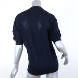 Balenciaga Short Sleeve Cardigan Navy Flower-Embroidered Wool Sweater Size 38 - Celebrity Owned