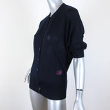 Balenciaga Short Sleeve Cardigan Navy Flower-Embroidered Wool Sweater Size 38 - Celebrity Owned