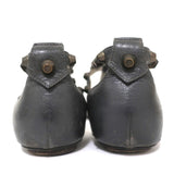 Balenciaga Studded T-Strap Sandals Dark Gray Leather Size 37.5 Flat Thong - Celebrity Owned