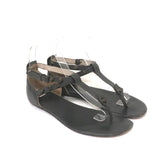 Balenciaga Studded T-Strap Sandals Dark Gray Leather Size 37.5 Flat Thong - Celebrity Owned