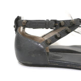 Balenciaga Studded T-Strap Sandals Dark Gray Leather Size 37.5 Flat Thong - Celebrity Owned
