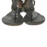 Balenciaga Studded T-Strap Sandals Dark Gray Leather Size 37.5 Flat Thong - Celebrity Owned