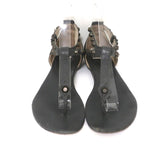 Balenciaga Studded T-Strap Sandals Dark Gray Leather Size 37.5 Flat Thong - Celebrity Owned
